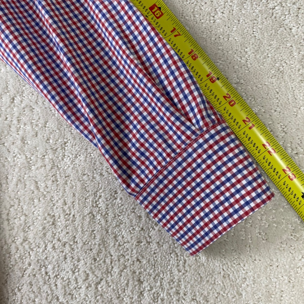 Charles Tyrwhitt Shirt Mens 15.5/33 Red Blue Gingham Slim Fit Cotton Button Down - Picture 7 of 8